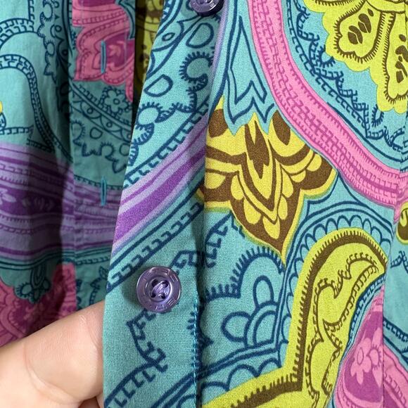 Etro Milano Womens 40/4 US Button Up Shirt Blouse Green Paisley Long Sleeves - Picture 4 of 9